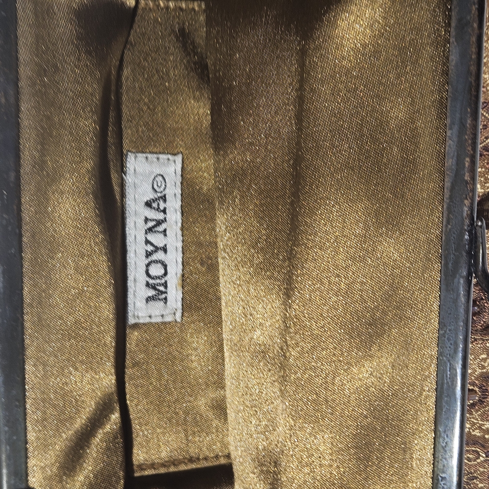 Moyna Brown Sequined Brocade Clutch with Metal Frame - Picture 4 of 7
